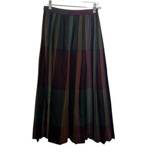 Agatha Brown Vintage Stripe Plaid Pleated Midi Skirt Size 8